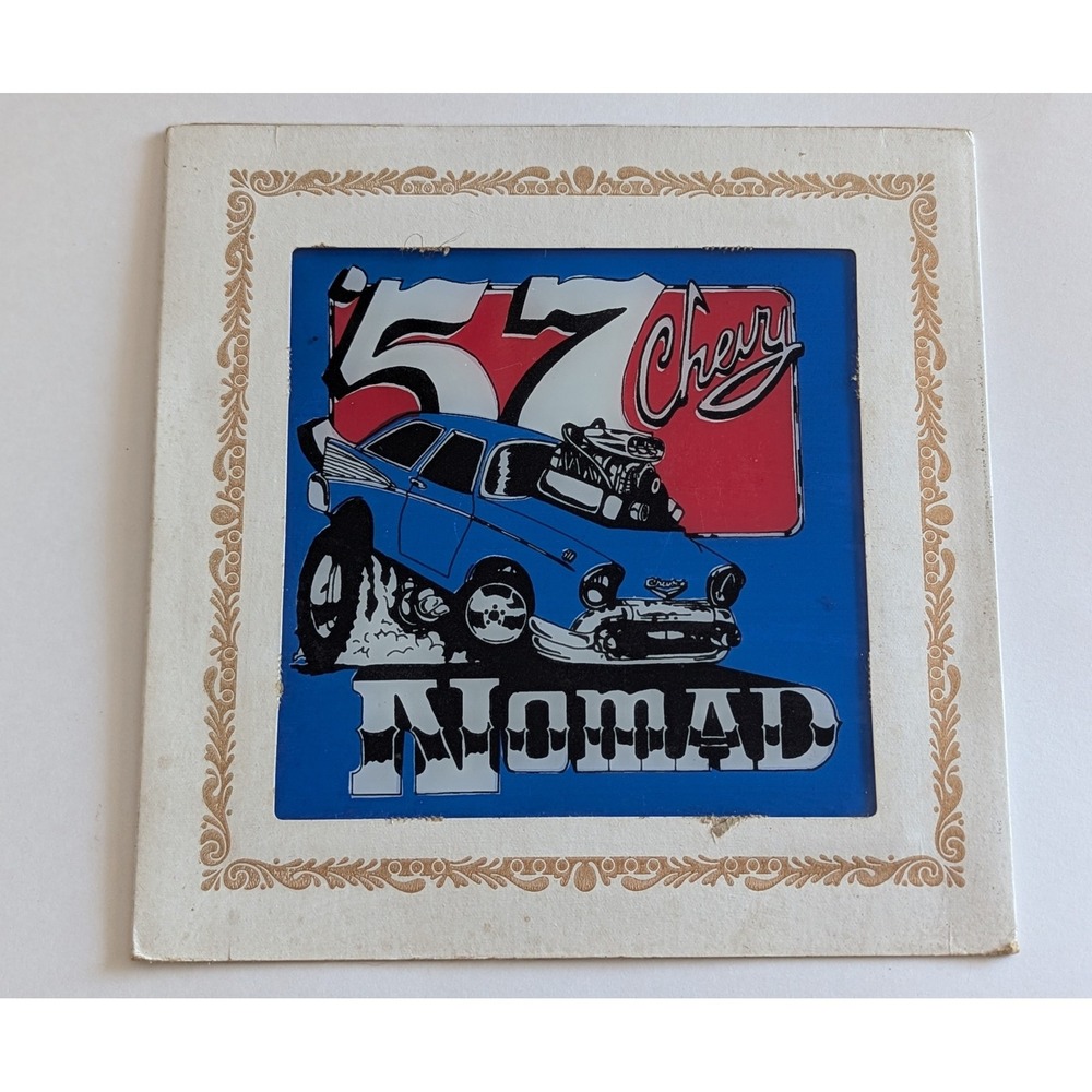 Vintage 57 Chevy Nomad Carnival Glass Mirror Art Hot Rod Caricature 8x8